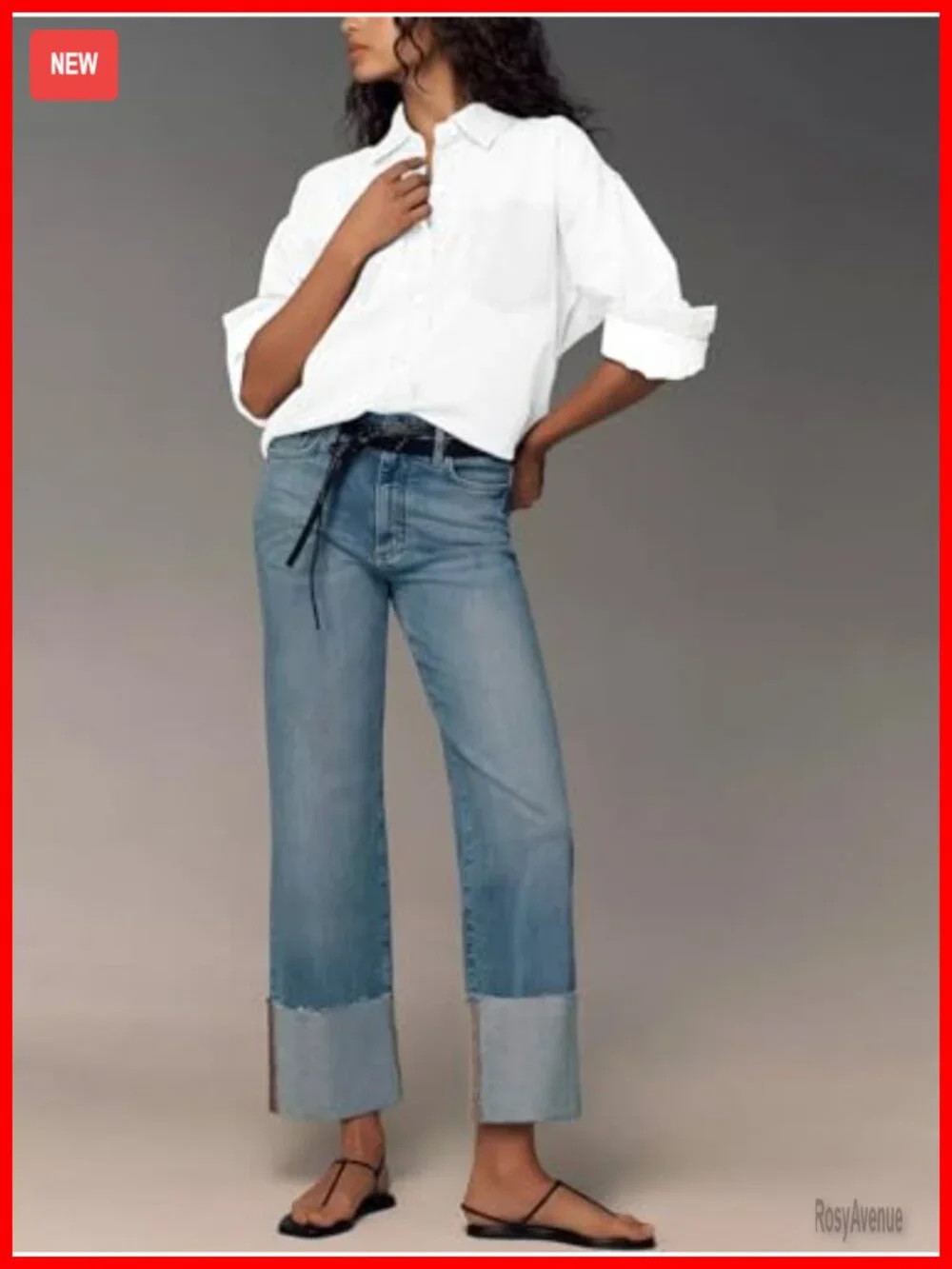 Wide Leg Baggy High Waist Boyfriend Straight Leg Stretchy Denim Pants Trendy